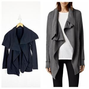 Allsaints Black Delia Sweater Cardigan Size Small Draped Oversized Cotton